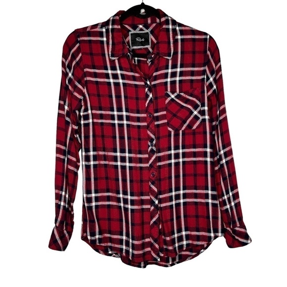 RAILS Hunter red black white check plaid Button Front  Flannel Shirt XS - Picture 2 of 7